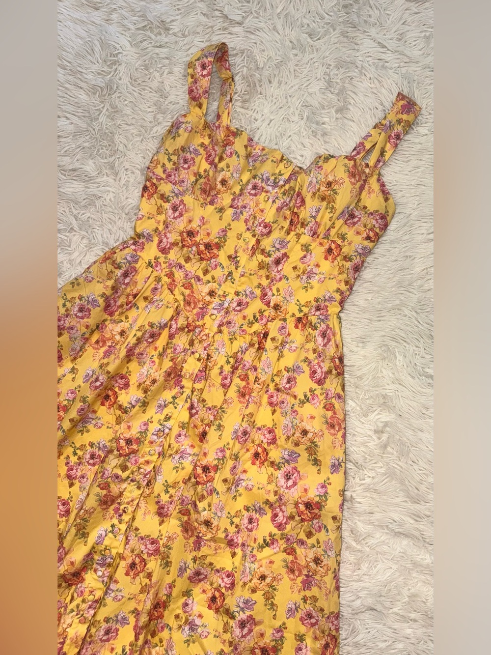 NEW House Of CB Tatiana Butter Yellow Floral Print Midi Sundress Sz XL L+ - Picture 7 of 12